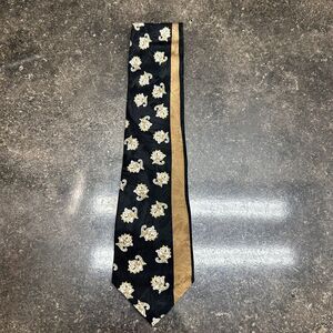 CANALI Men's 100% Silk Necktie ITALY Luxury Designer FLORAL Black/Gold EUC
